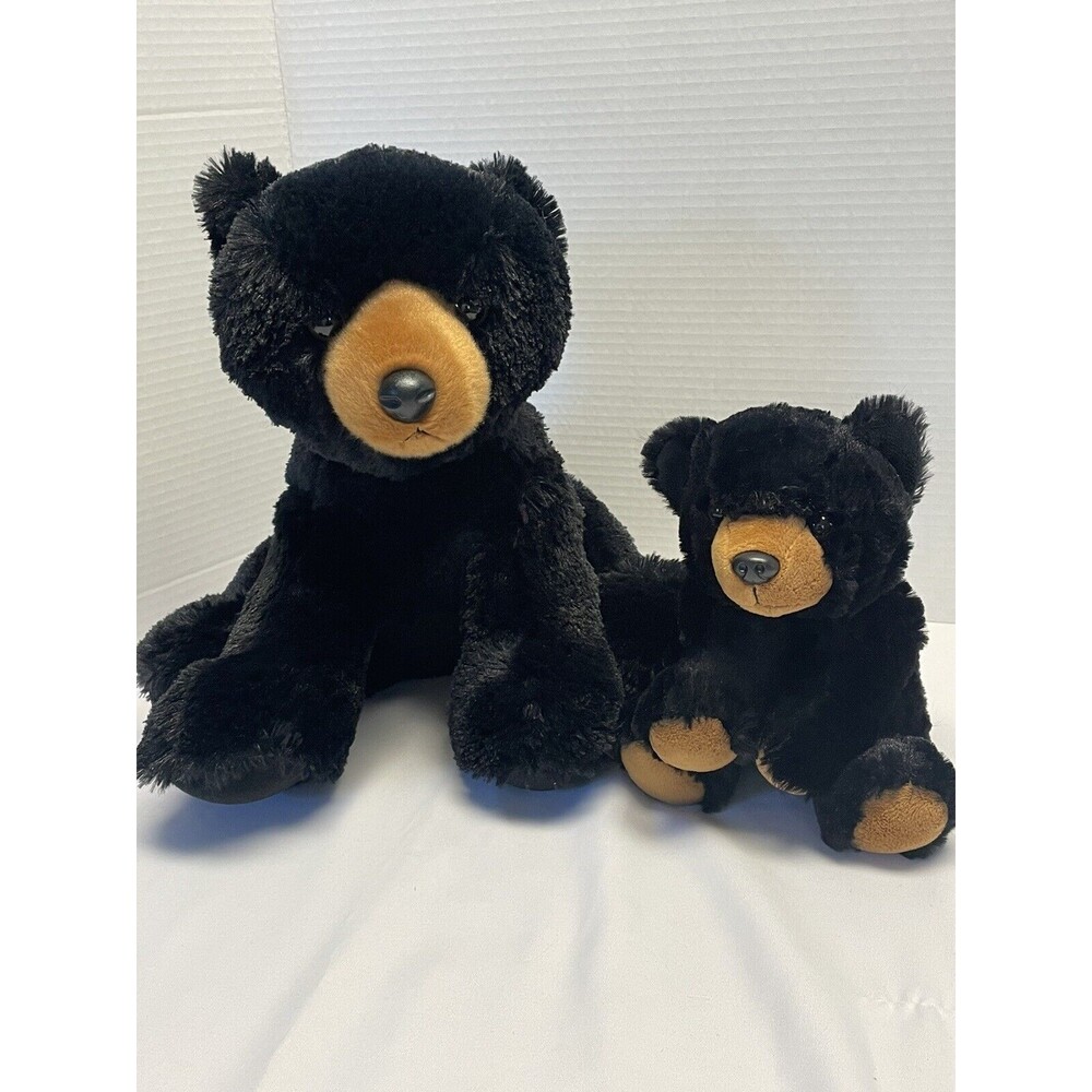12" and 8” Soft Cuddly Sitting Black Bears Plush Aurora and Wild Republic Set